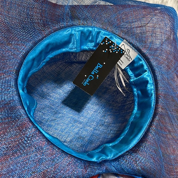 Kentucky Derby Side Flip 7" Brim Sinamay Layered Feather Hat USA Flag Patriotic - Picture 13 of 16